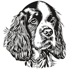 Spaniel English Springer dog logo hand drawn line art vector drawing black and white pets illustration