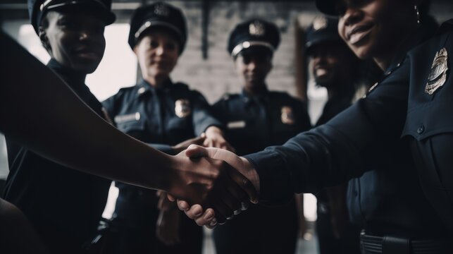 Safety first: A handshake between police officers, GENERATIVE AI