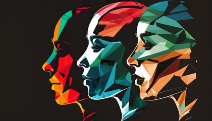 Fototapeta na wymiar Abstract colorful overlapping head profiles . Creative illustration. (Ai Generate)