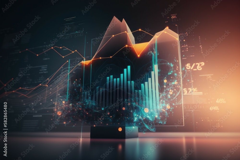 Aufkleber computer monitor with analytical data visualization. ai generated, human enhanced