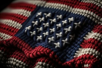 Knitted American flag. USA flag closeup. AI generated