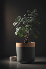a little plant in a black and gold pot, on a black backround, Environmentally friendly