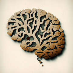 wooden flat brain without a backround, simple intelligence