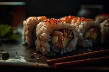 Close up of a sushi rolls. Generative AI