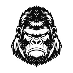Angry gorilla head. Black and white logo. Vector illustration