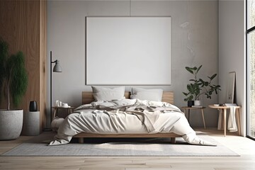 Modern minimalist bedroom background, wall mockup,. Generative AI