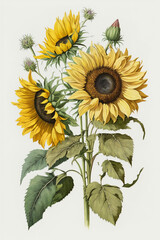 Isolated sunflower bouquet drawing illustration for design, wedding invitations, greetings, wallpapers, fashion, prints