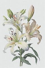 Isolated white lily bouquet drawing illustration for design, wedding invitations, greetings, wallpapers, fashion, prints