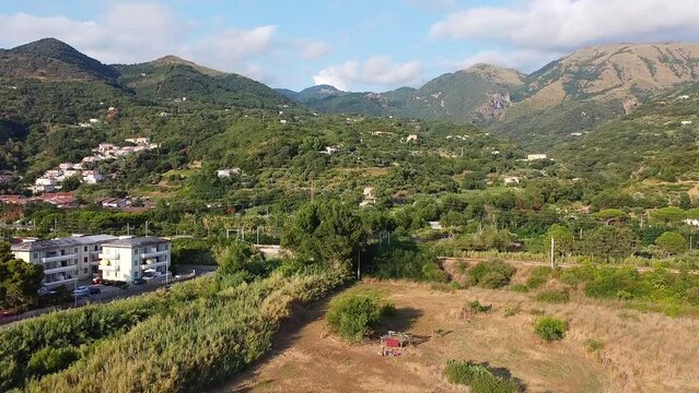 Aerial view over Torremezzo di Falconara, village in Calabria, Italy