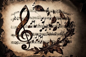 Music notes in swirl, musical design element Generative AI