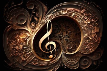 Obraz premium Music notes in swirl, musical design element Generative AI