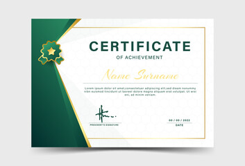 Certificate of achievement certificate template green and gold geometric effect.Award diploma design blank.frame Vector Illustration