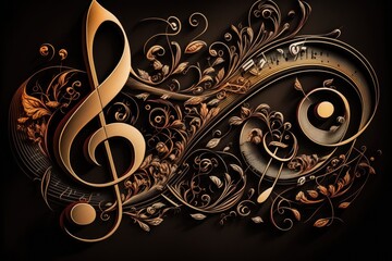 Music notes in swirl, musical design element Generative AI