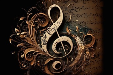 Music notes in swirl, musical design element Generative AI