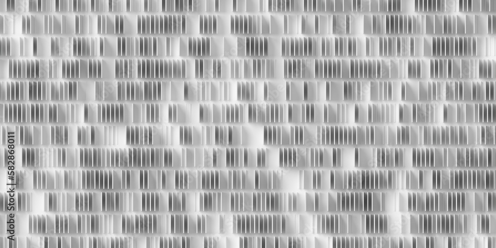 Poster rows of white and grey cubes or boxes array on white background, abstract modern minimal data visual