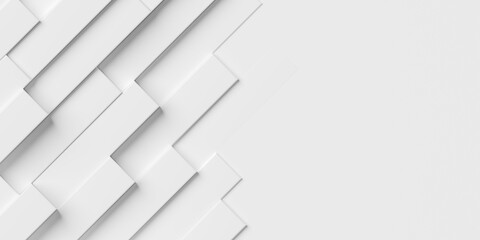 Random shifted diagonal white long rectangle or cube geometrical background wallpaper banner pattern fade out with copy space flat lay top view from above - obrazy, fototapety, plakaty