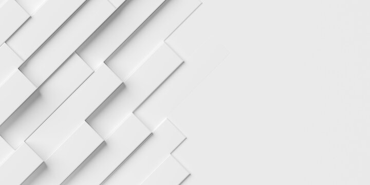 Random shifted diagonal white long rectangle or cube geometrical background wallpaper banner pattern fade out with copy space flat lay top view from above