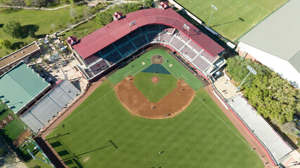 Aerial view of a baseball field.