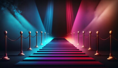 Blue Pink Red Golden Stage Spotlights Awards Graphics Background Celebration. Generative ai