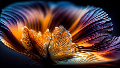 Fototapeta premium Macro photograph of flower petal with intricate details and textures. Generative AI