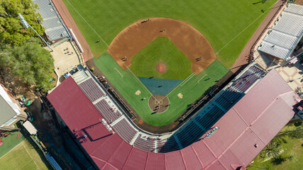 Aerial view of a baseball field.