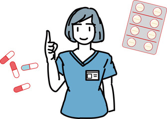 処方箋_薬の説明をする医療従事者女性