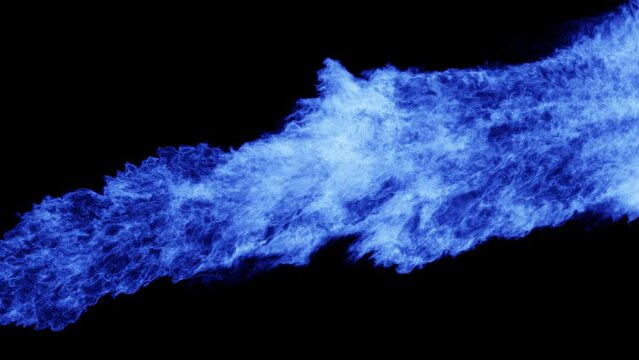 blue fire on black background. animation of a blue flame background. blue flame thrower