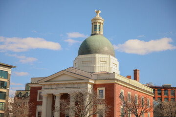 Fototapeta premium Downtown historical architectural buildings in urban business capital with national tourist landmark for traveling in united states town in new england northeast area 