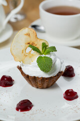 cake with cream and berries