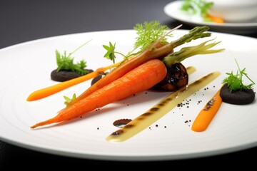 Roast Carrots Plated on a White Plate  - Generative AI