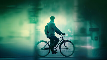 Fototapeta na wymiar guy in a city goes to ride a bicycle