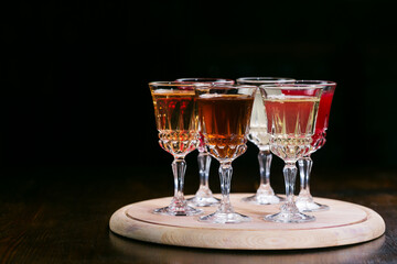 Set of alcoholic cocktails in shot glasses  isolated on black, alcoholic beverages