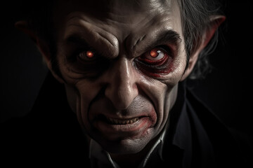 portrait of old vampire Count Dracula in blood. Generative AI illustration