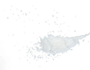 Salt flying explosion, crystal white grain salts explode abstract cloud fly. Beautiful complete seed salt splash in air, food object design. Selective focus freeze shot black background isolated