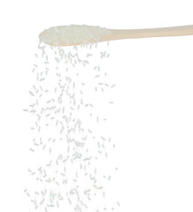 Japanese Rice fall, white grain rices pouring down abstract cloud fly from spoon. Beautiful...