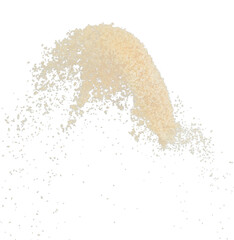 Fototapeta na wymiar Brown Sugar flying explosion, brown grain sugar explode abstract cloud fly. Beautiful complete seed sugarcane splash in air, food object design. Selective focus freeze shot Black background isolated