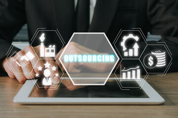 Outsourcing Global Recruitment Business and internet concept, Business person hand touching digital...