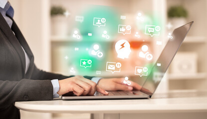 Young person surfing on social media network