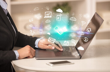 Businessman working on laptop with new business concept