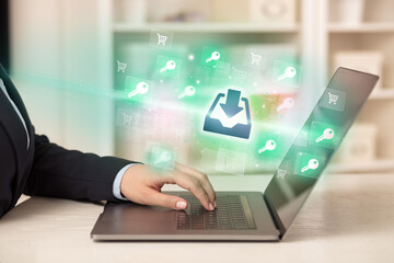 Fototapeta premium Businessman working on laptop with new business