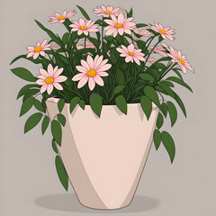 illustration of flowers in a plant pot created using generative AI technology