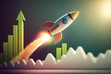Rocket taking off , successful startup concept, Generative AI