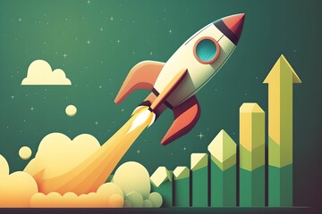 Rocket taking off , successful startup concept, Generative AI