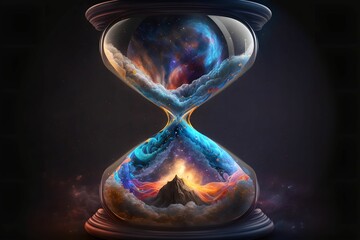 Hourglass with universe inside, Generative AI