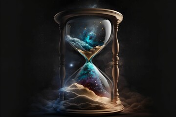 Hourglass with universe inside, Generative AI