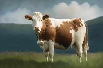 cow standing on top of a verdant field, Generative AI