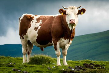 Fototapeta na wymiar cow standing on top of a verdant field, Generative AI