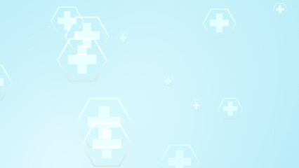 Fototapeta na wymiar Hexagon cross geometric white pattern medical bright on blue background.