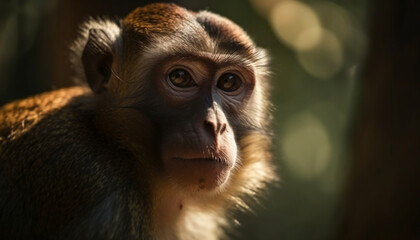 Obraz premium brown monkey in the wild, sun and rain environment