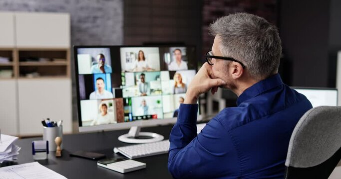 Bored Employee In Video Conference Training
